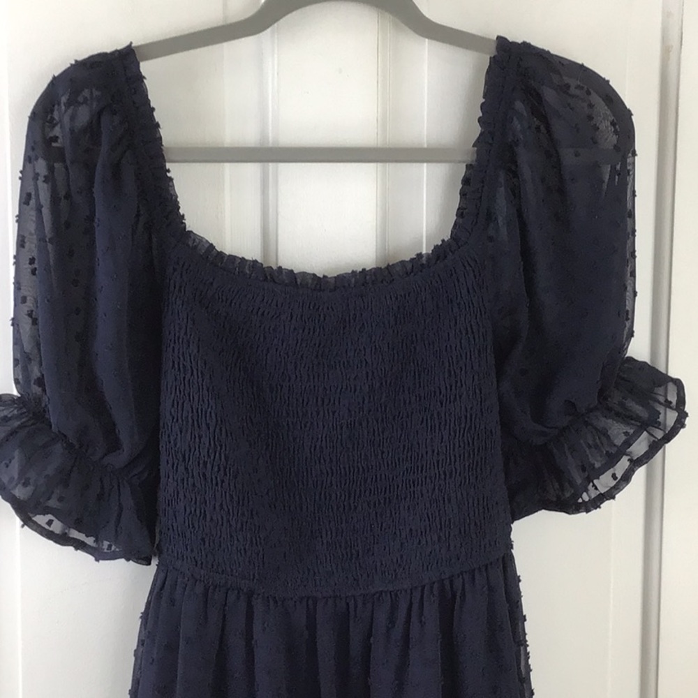 Women’s Navy Midi Smocked Square-Neck Dress - Picture 8 of 8